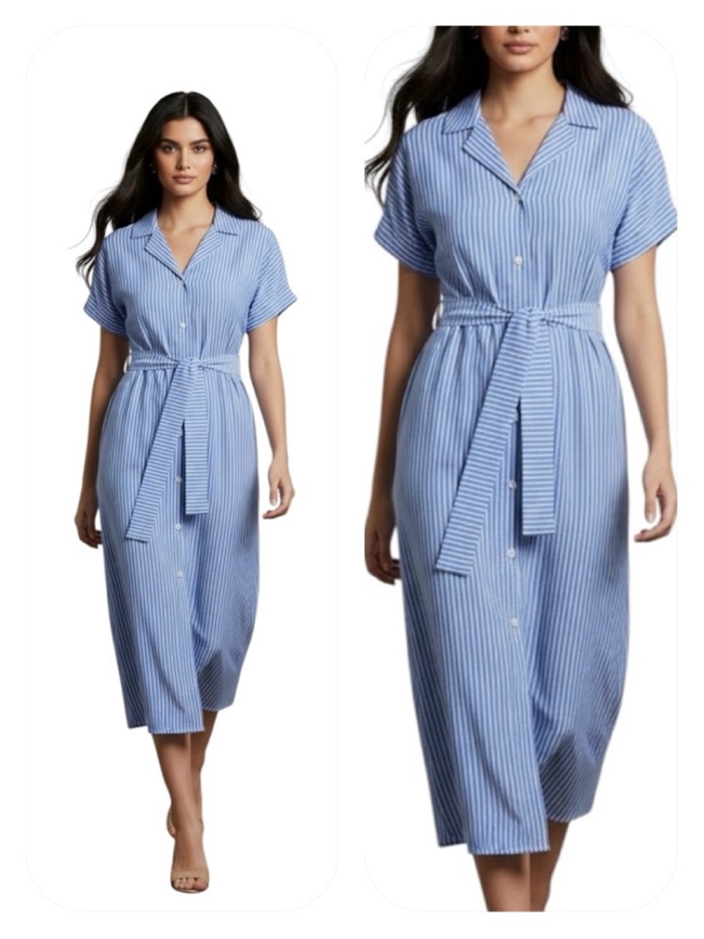 Mango size 6 blue/white striped midi shirt dress
